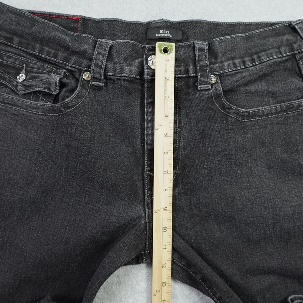 True Religion Jeans Mens 36 Black Ricky Relaxed Straight Denim Flap Pocket